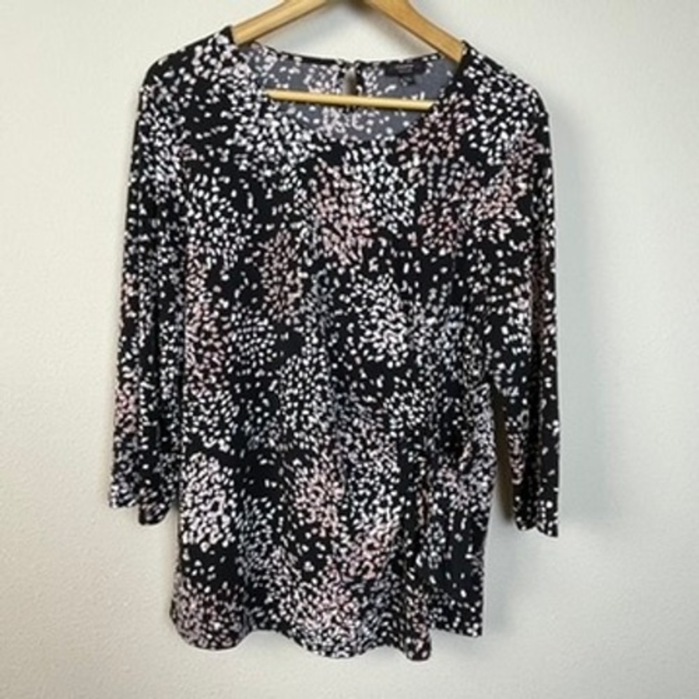 Cocomo Petite Black Pink Abstract Print‎ Long Sleeve Workwear Top Plus Size XL